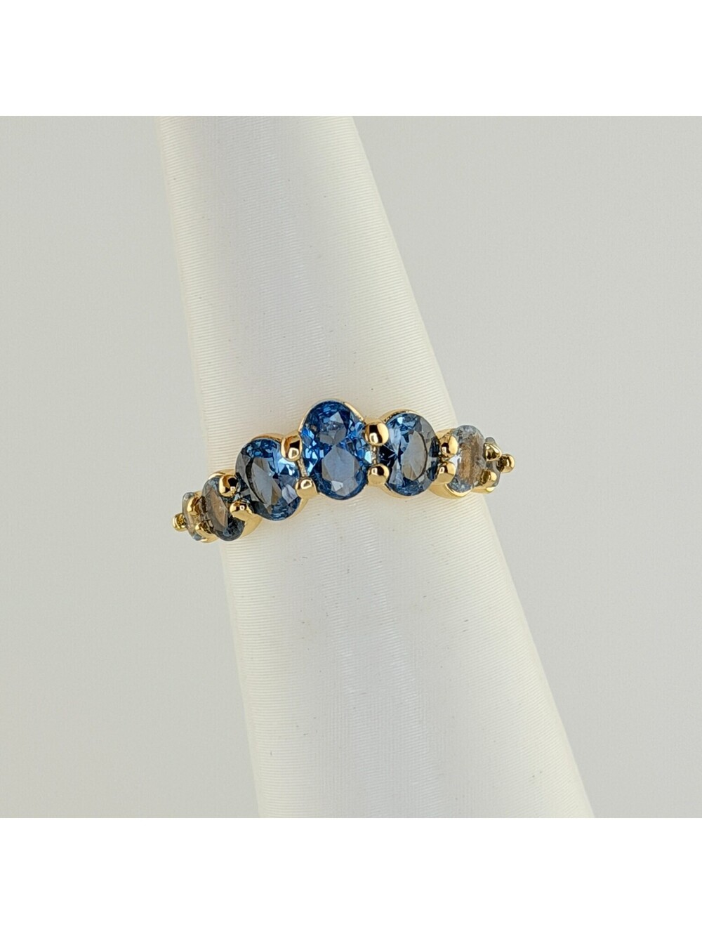 Bomb Party Ring Sz 6 "Winged Charm" Gradient of Blue Topaz Spinel on Yellow Gold